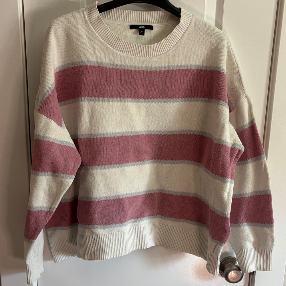 Vans Pink and Cream Striped Crew Neck Sweater
